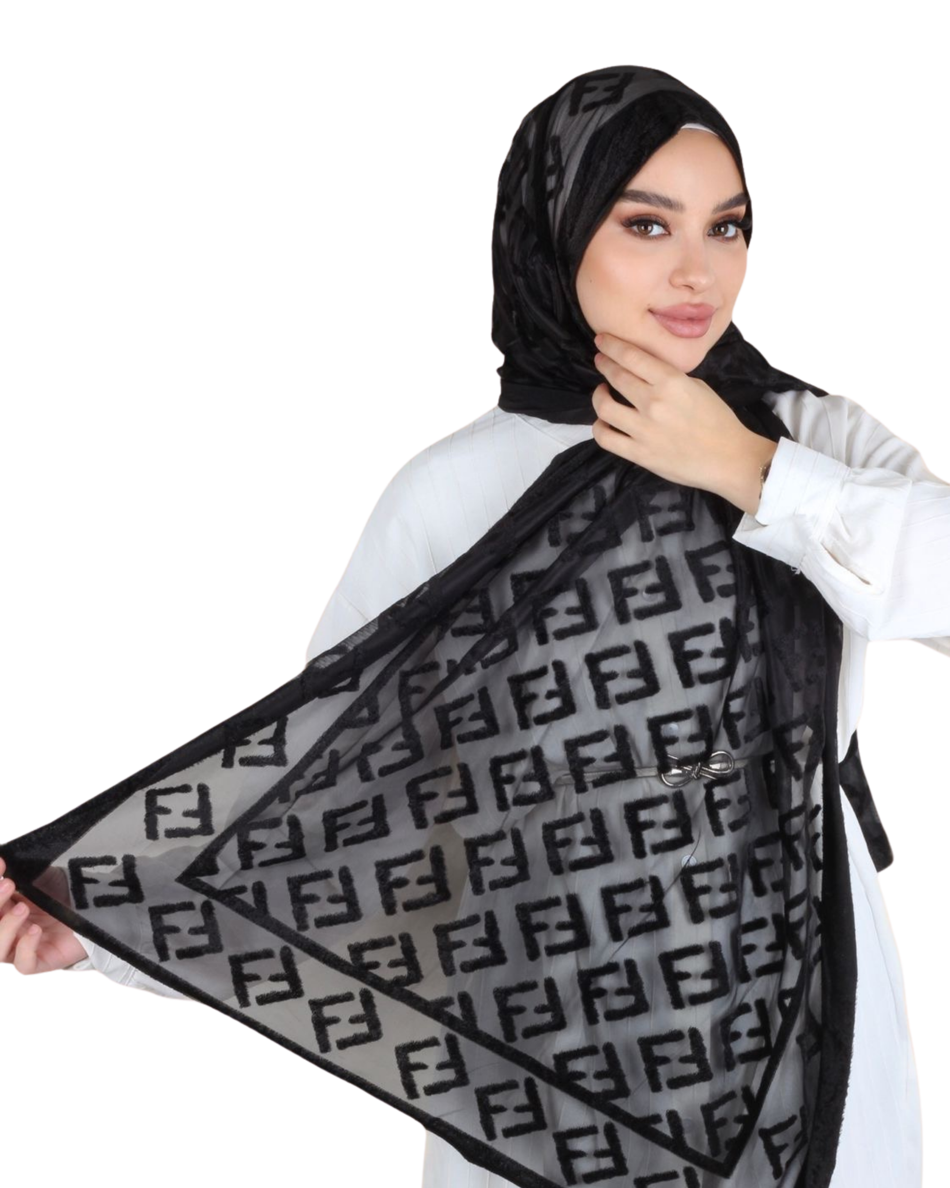 Velvet Chiffon Hijab – Monogram Black